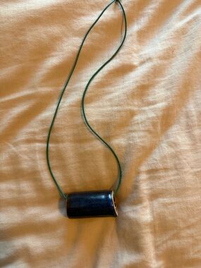 Fu Ceramics --Minimalist Dark Blue Ceramic Tube Necklace on Green Cord. NWOT